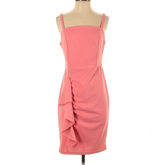 Bebe Coral Pink Tank Sleeveless Cocktail Dress ~ Ruffle Zip Party | Size 4 - Picture 1 of 4